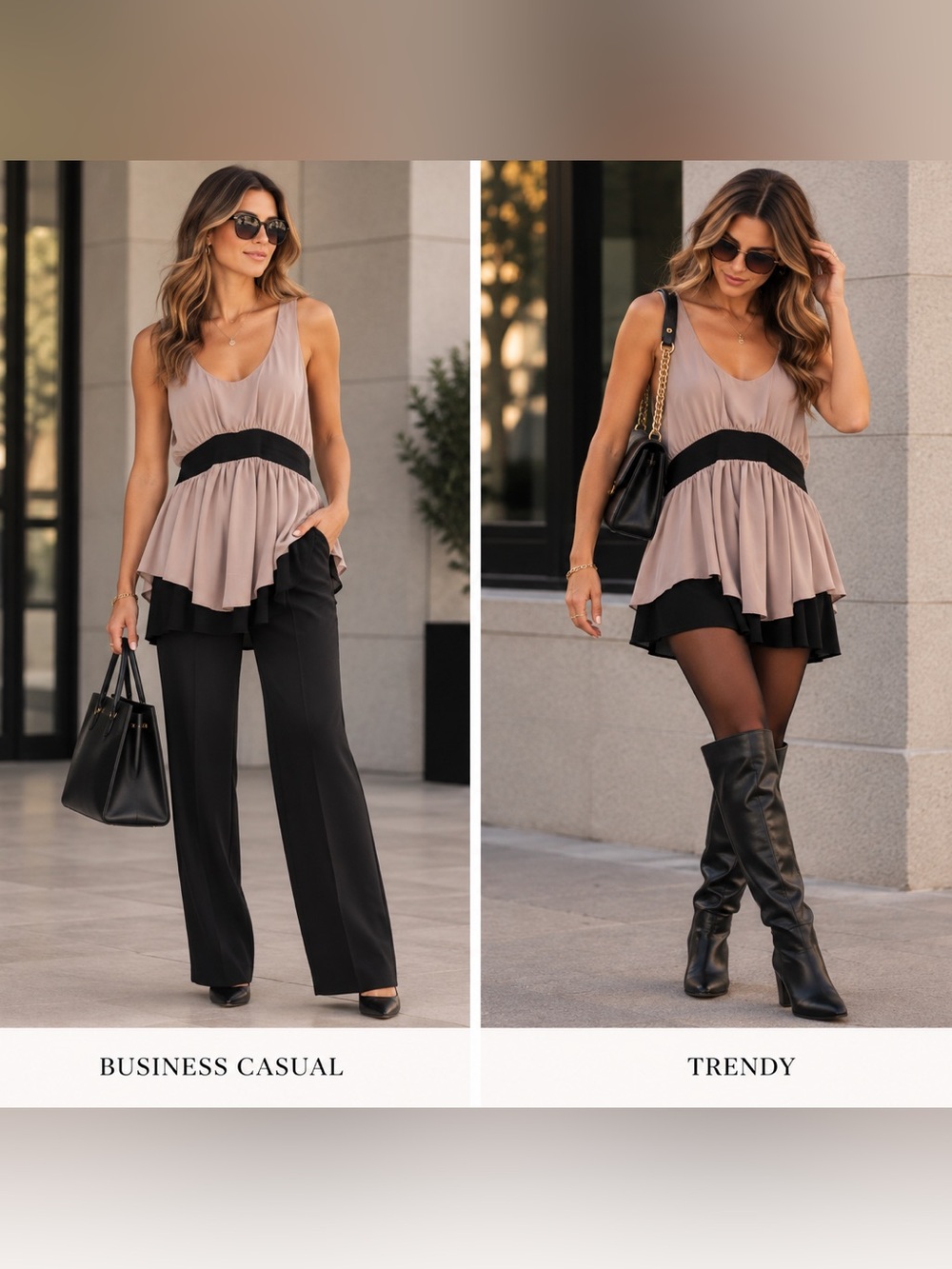 julie's closet Blush Pink and black Sleeveless Peplum Top, Small